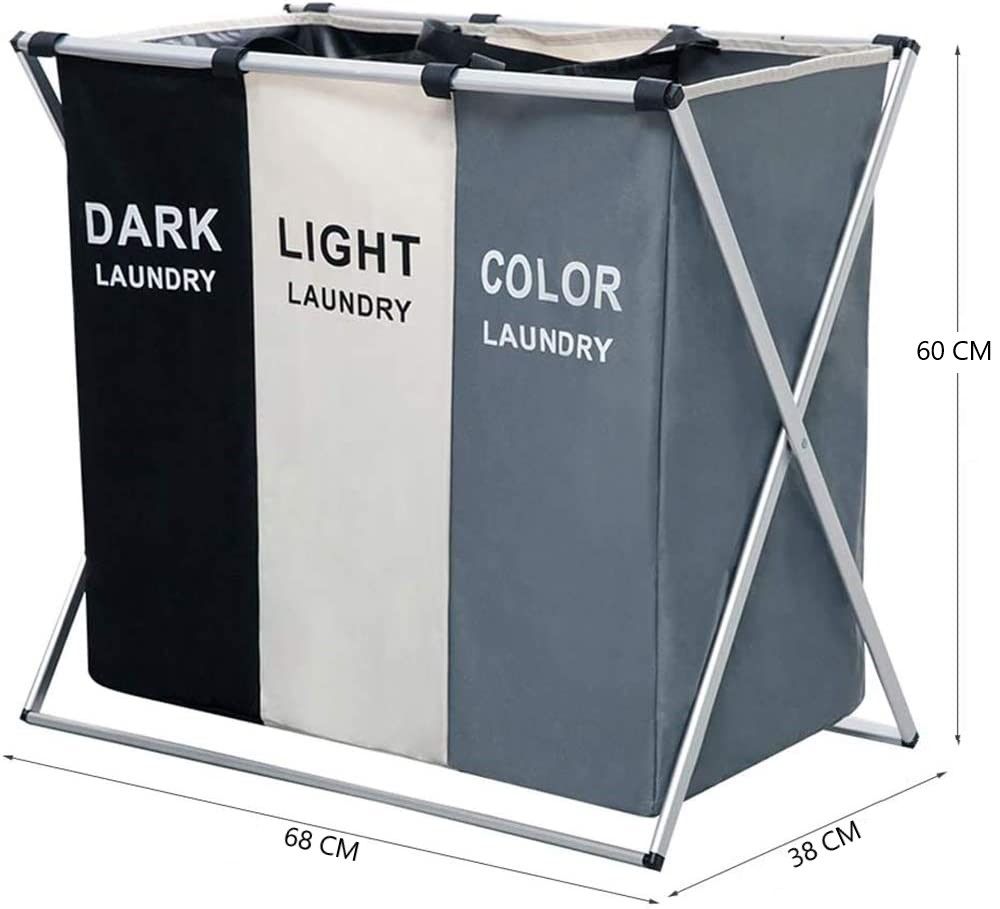 3 in 1 Large 135L Laundry Clothes Hamper Basket with Waterproof bags and Aluminum Frame (Multi) 3