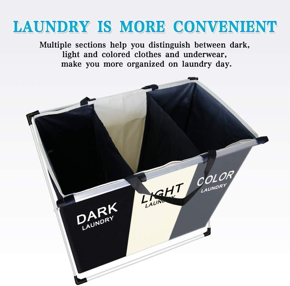 3 in 1 Large 135L Laundry Clothes Hamper Basket with Waterproof bags and Aluminum Frame (Multi) 5