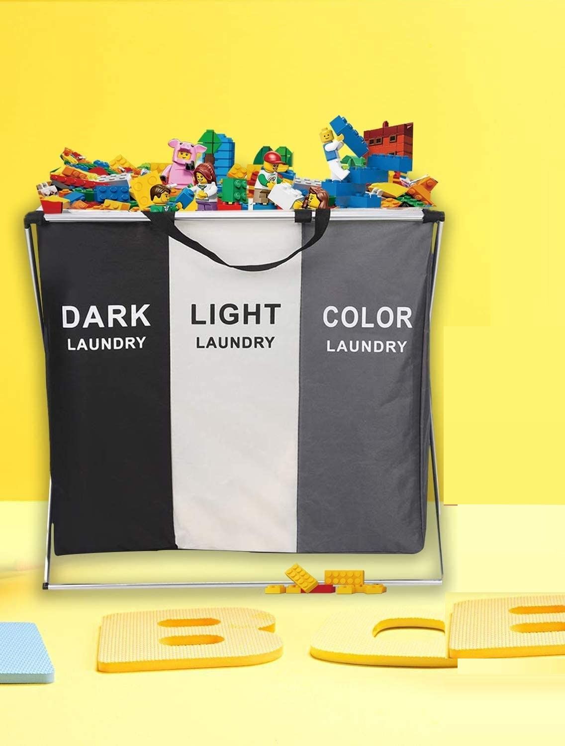 3 in 1 Large 135L Laundry Clothes Hamper Basket with Waterproof bags and Aluminum Frame (Multi) 6