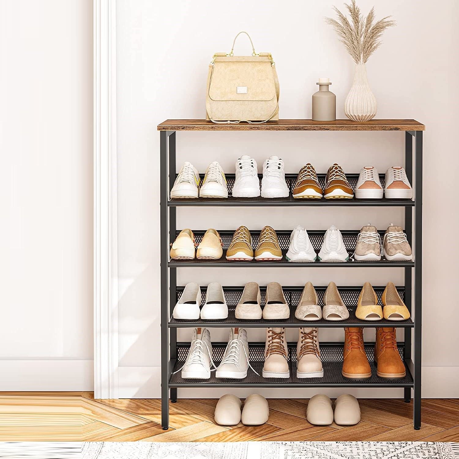 5-Tier Shoe Rack, Industrial Shoe Organizer Storage Bench 9