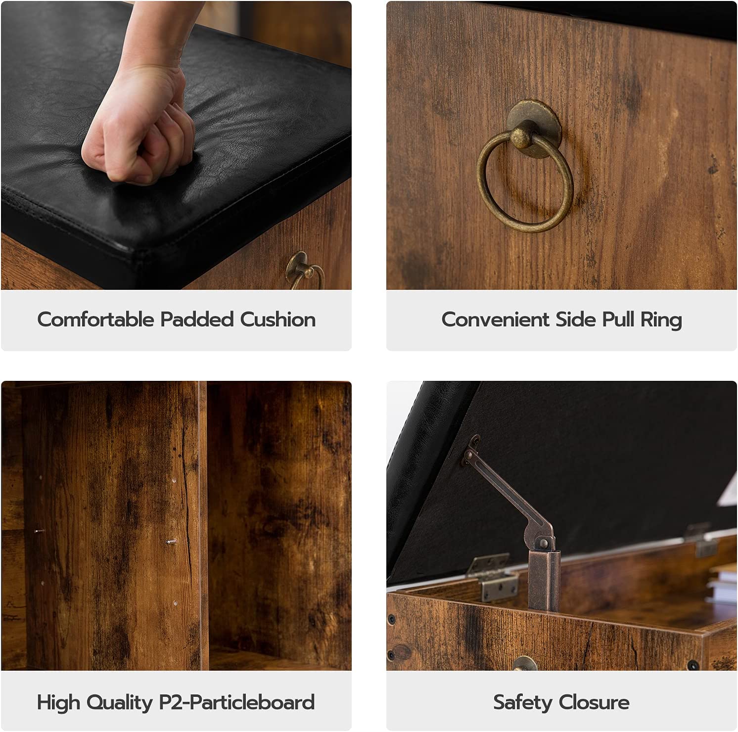 Shoe Storage Bench with Padded Cushion,Flip-Open Storage Box and Adjustable Shelf for Entryway and Living Room 3