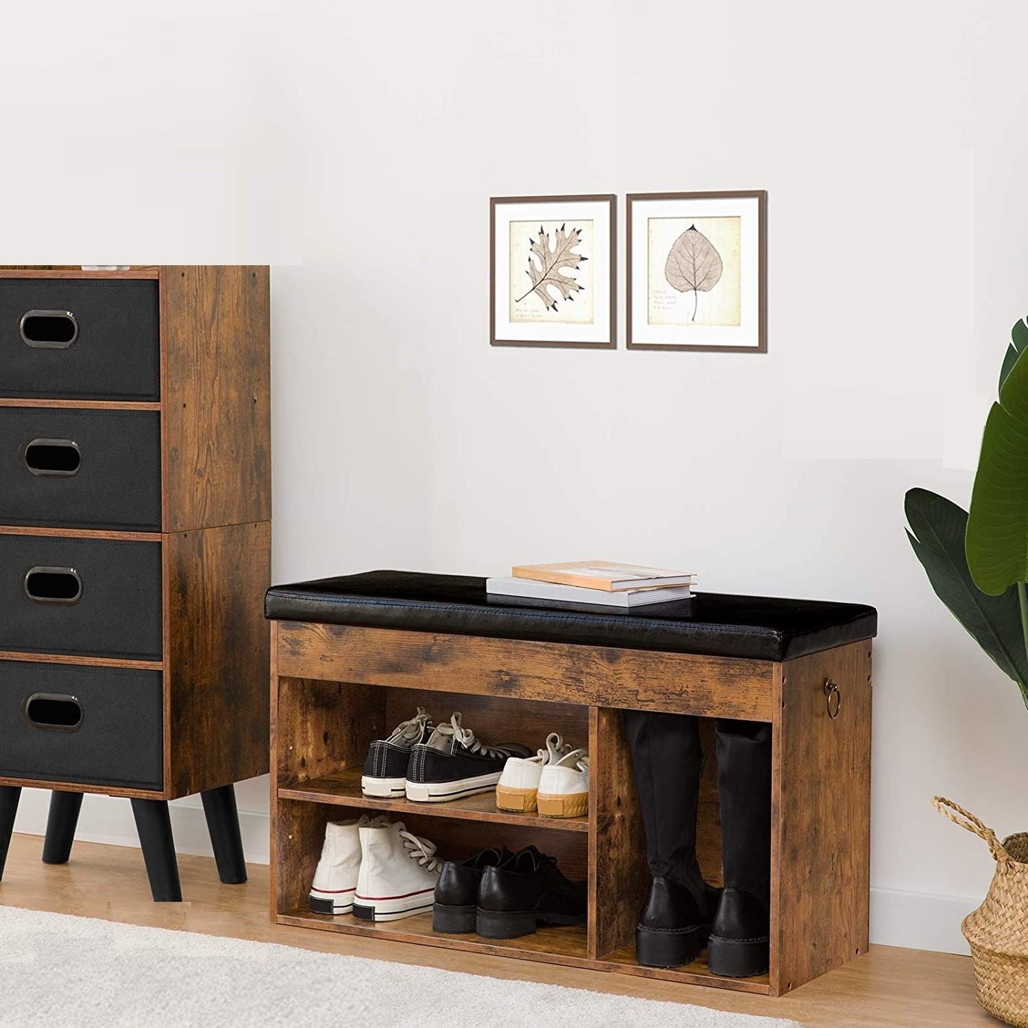 Shoe Storage Bench with Padded Cushion,Flip-Open Storage Box and Adjustable Shelf for Entryway and Living Room 8