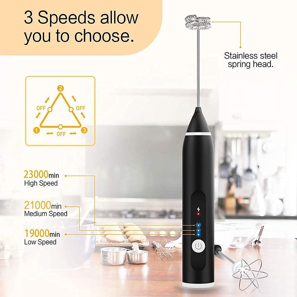Silver Rechargeable Electric Milk Frother Handheld (3 Speeds) 3