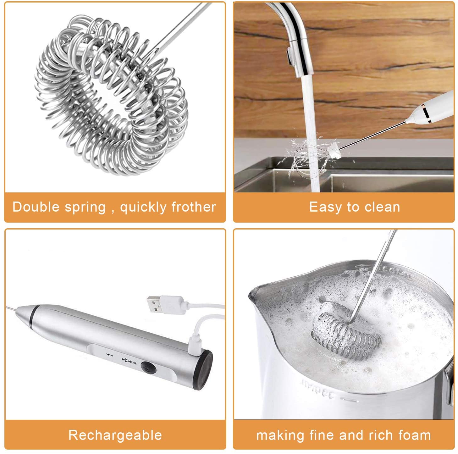 Silver Rechargeable Electric Milk Frother Handheld (3 Speeds) 4