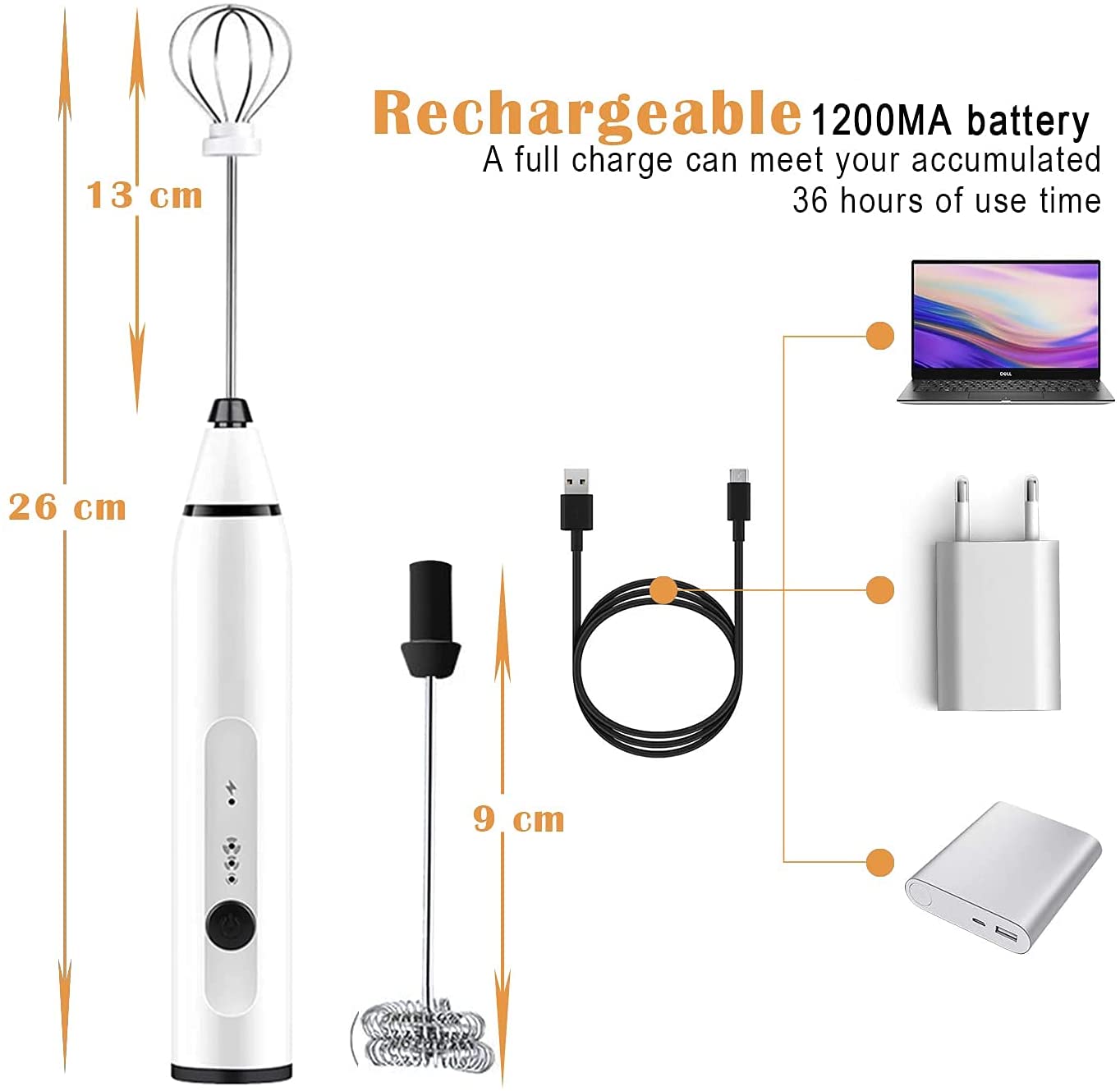 Silver Rechargeable Electric Milk Frother Handheld (3 Speeds) 5