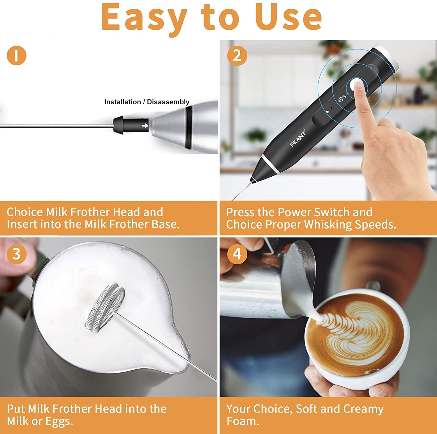 Silver Rechargeable Electric Milk Frother Handheld (3 Speeds) 7