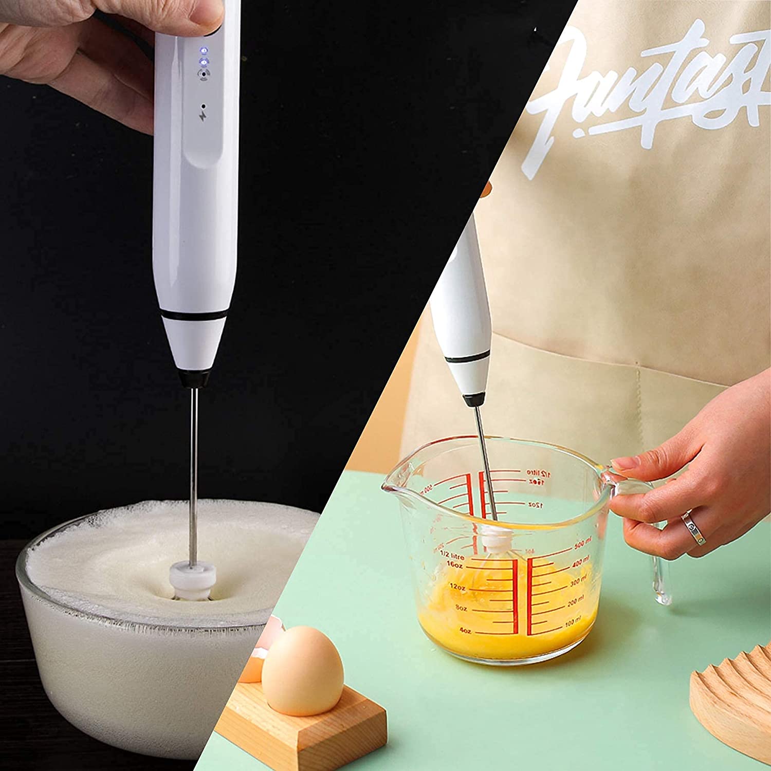 Silver Rechargeable Electric Milk Frother Handheld (3 Speeds) 8