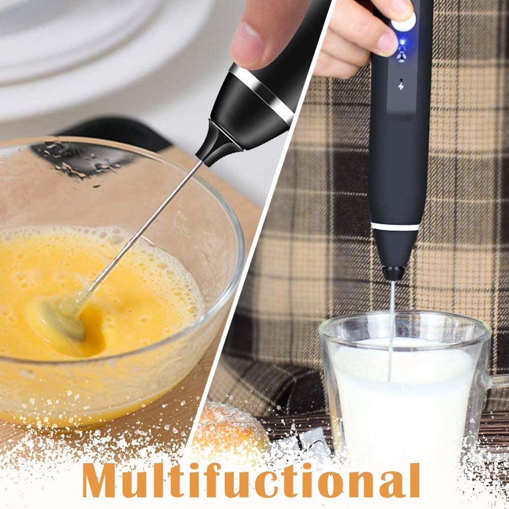 Black Rechargeable Electric Milk Frother Handheld (3 Speeds) 6