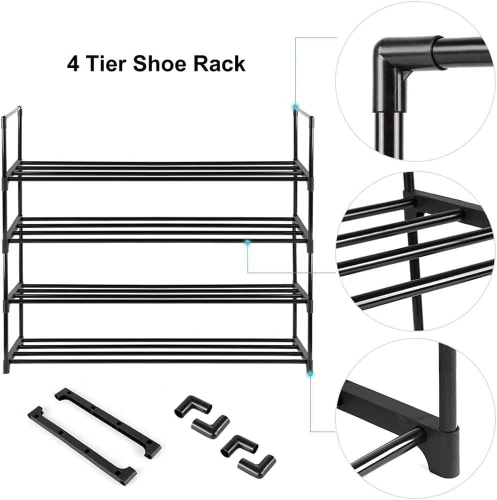 4-Tier Stainless Steel Shoe Rack Storage Organizer to Hold up to 15 Pairs of Shoes (55cm, Black) 3