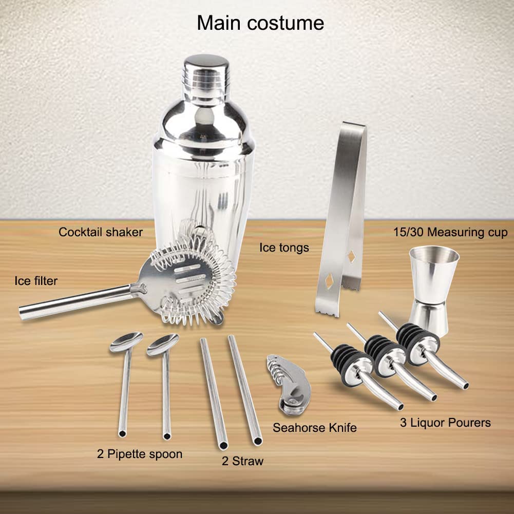 Steel Shaker Cocktail Bar Set Kit with 13 Pieces Bar Utensils 5