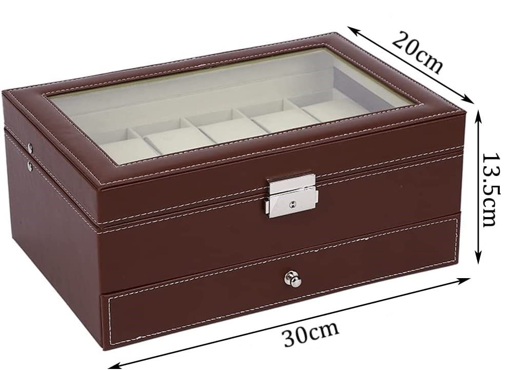 12 Slot PU Leather Lockable Watch and Jewelry Storage Boxes (Brown) 4