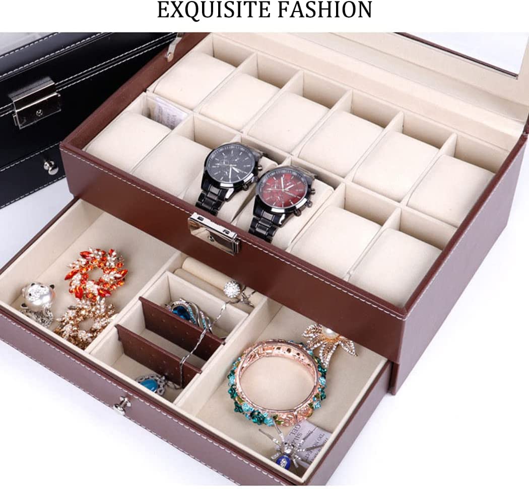 12 Slot PU Leather Lockable Watch and Jewelry Storage Boxes (Brown) 7