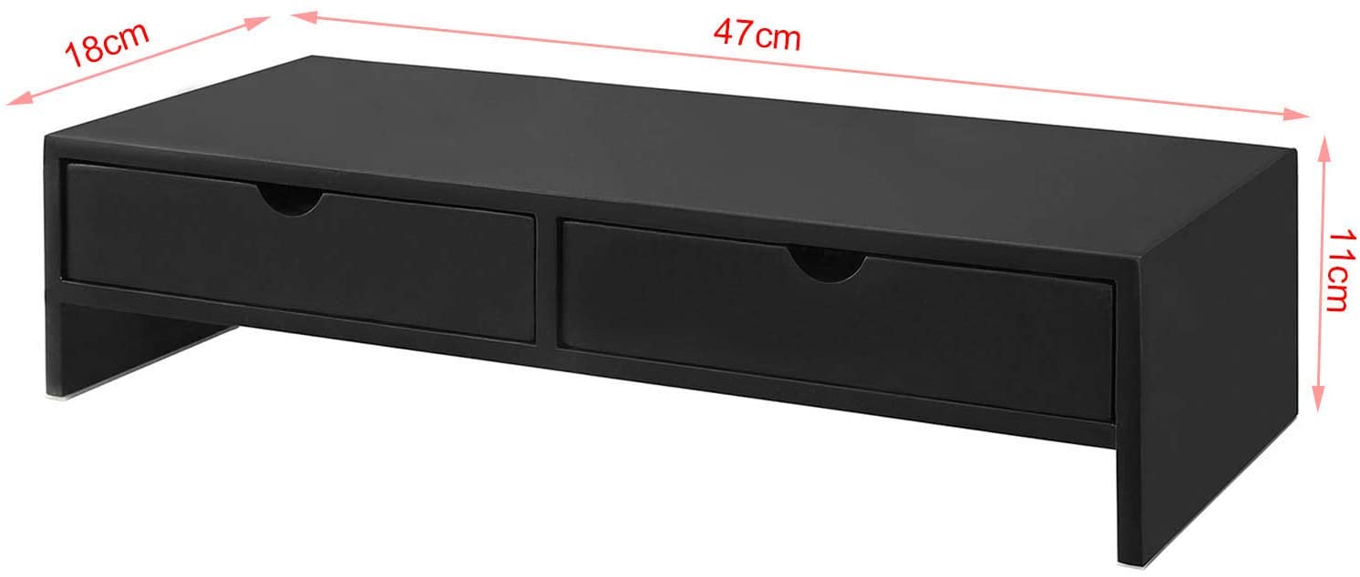 Black Monitor Stand Desk Organizer with 2 Drawers 5
