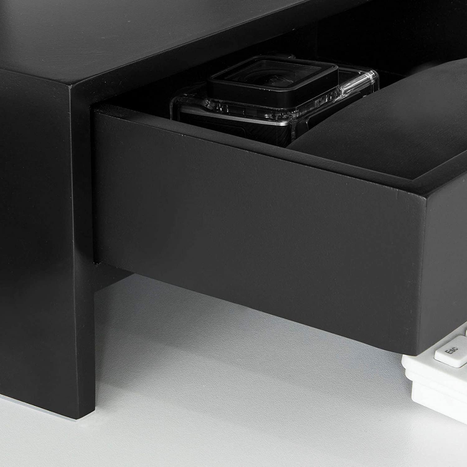Black Monitor Stand Desk Organizer with 2 Drawers 9