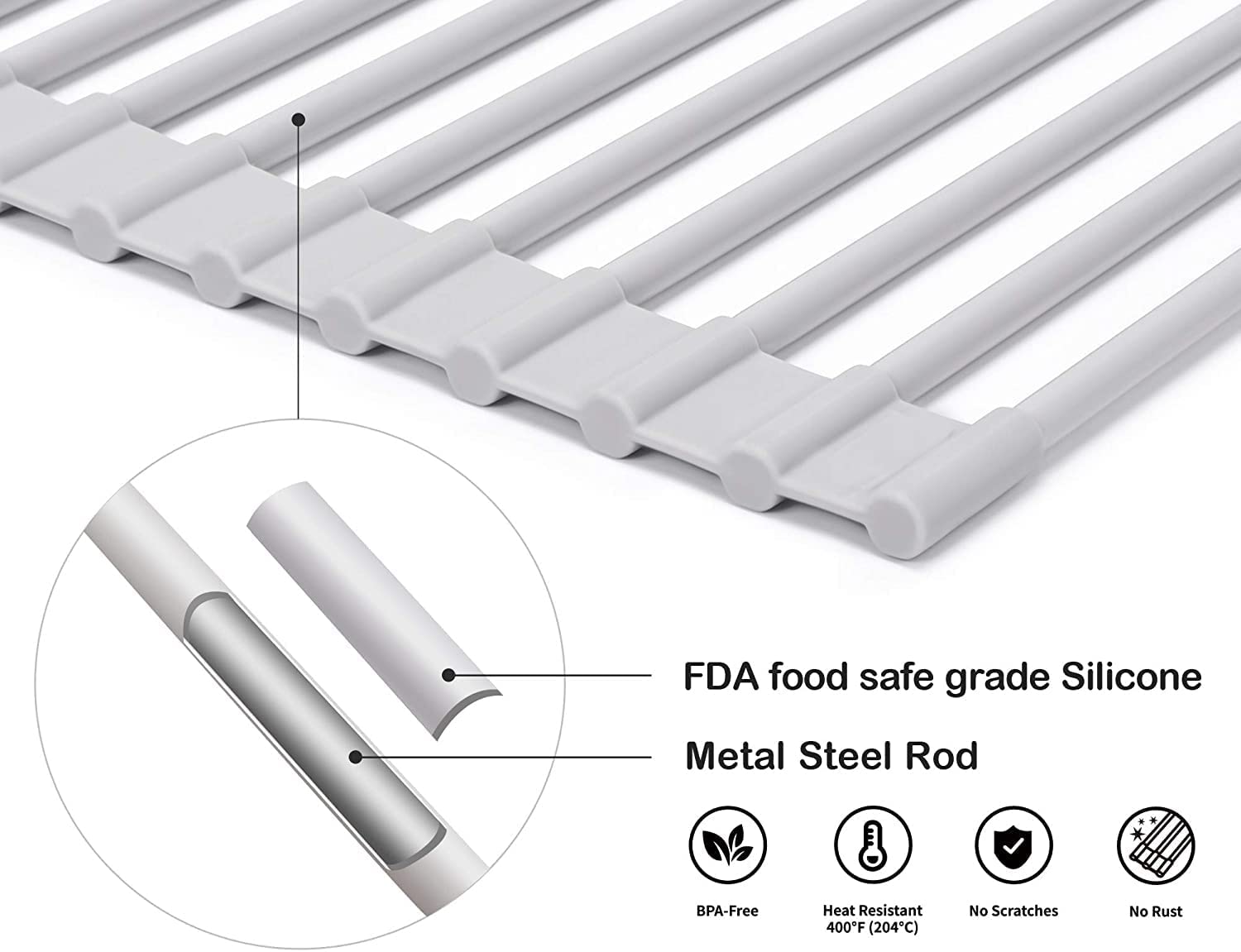 Over The Sink Multipurpose Roll-Up Dish Drying Rack (52 x 33 cm) 4