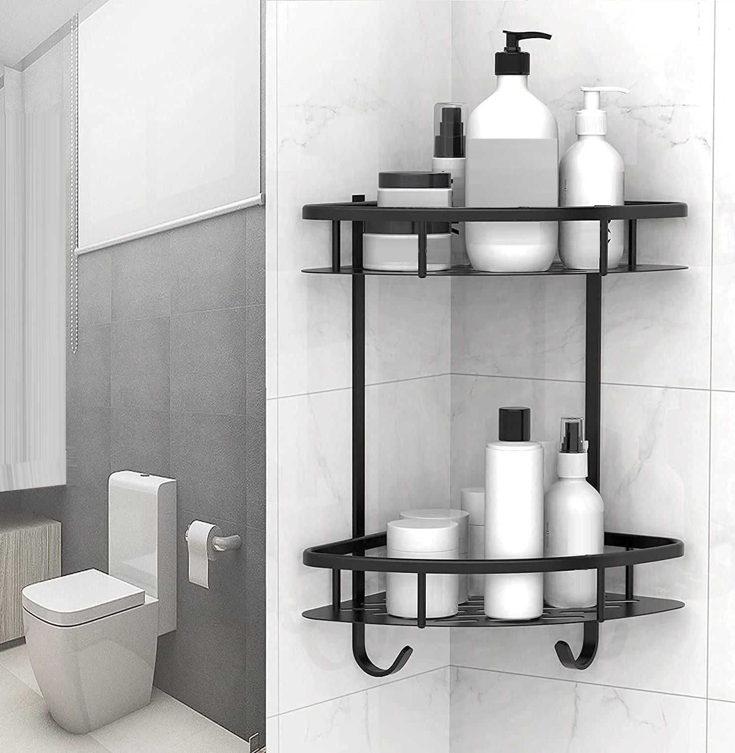 2 Pack Aluminum Adhesive Shower Caddy Corner Shelf Storage Rack for Bathroom 4