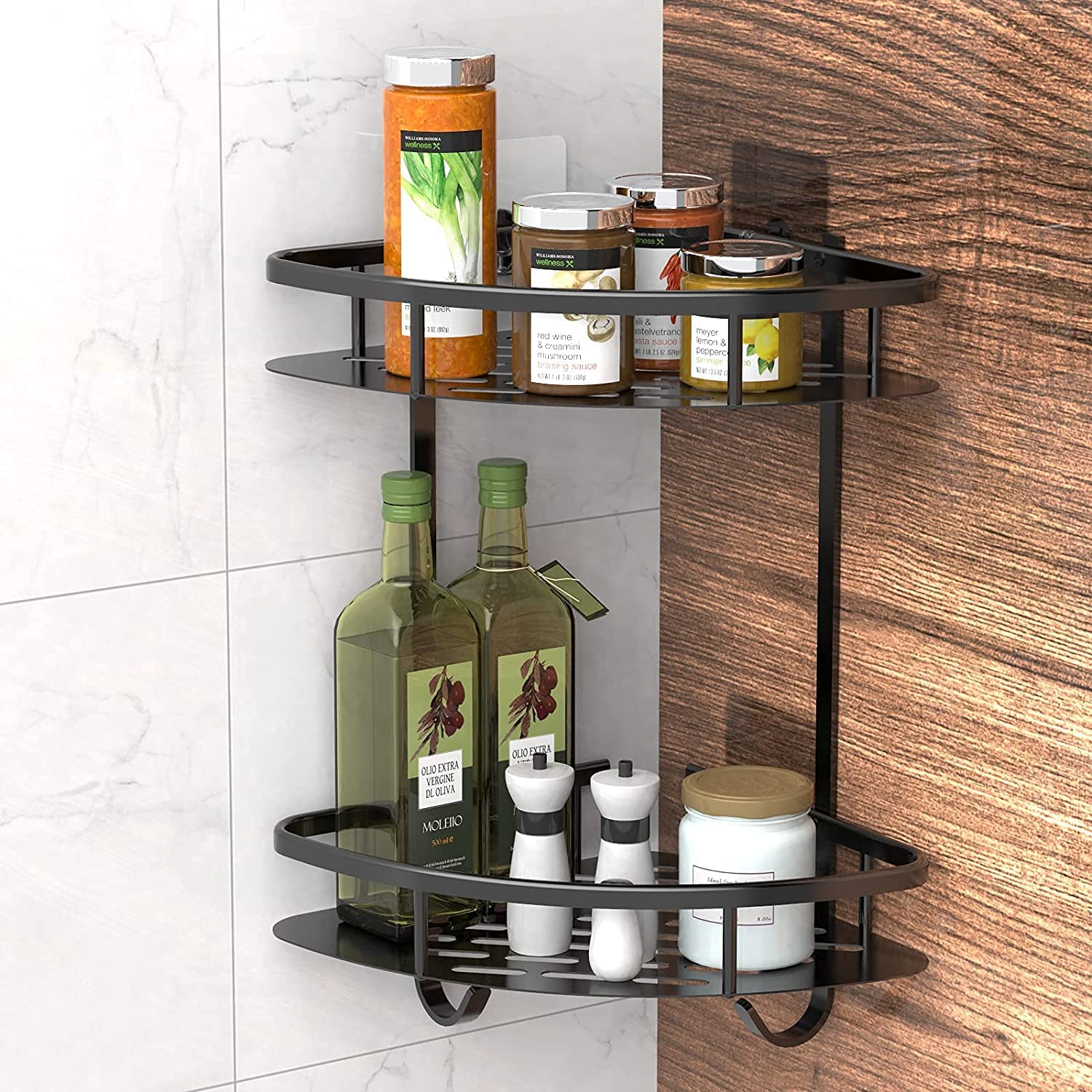 2 Pack Aluminum Adhesive Shower Caddy Corner Shelf Storage Rack for Bathroom 6