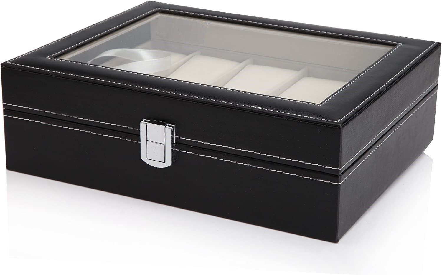 Black PU Leather Watch Organizer Display Storage Box Cases for Men & Women (10 slots) 3