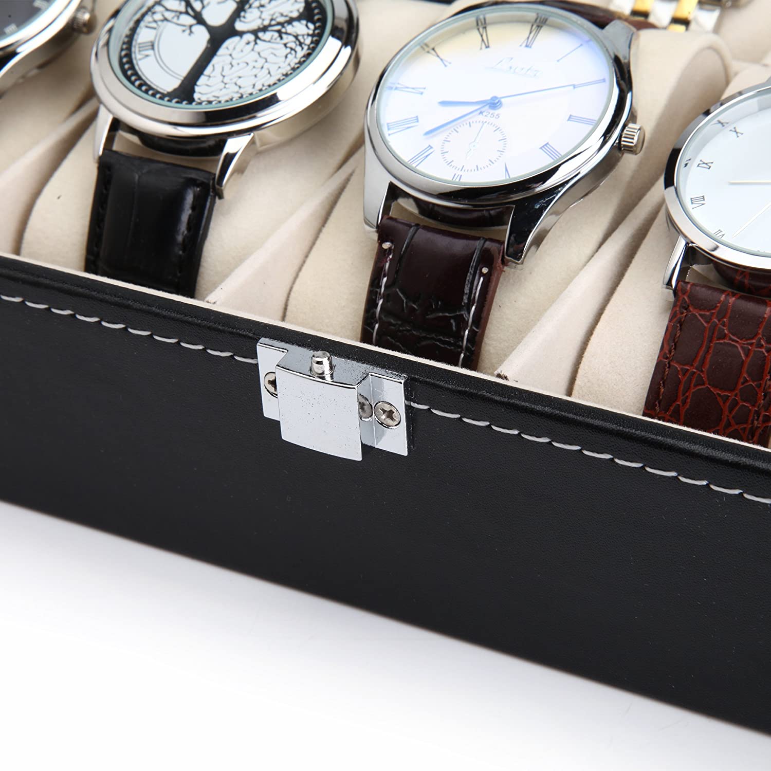 Black PU Leather Watch Organizer Display Storage Box Cases for Men & Women (10 slots) 8