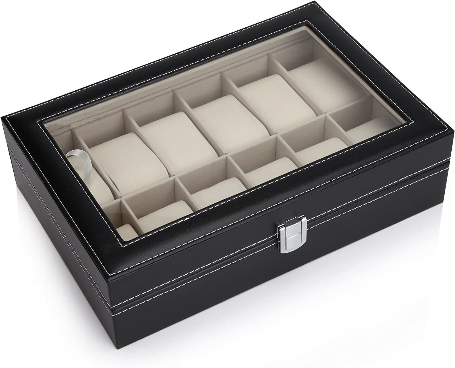 Black PU Leather Watch Organizer Display Storage Box Cases for Men & Women (12 slots) 3