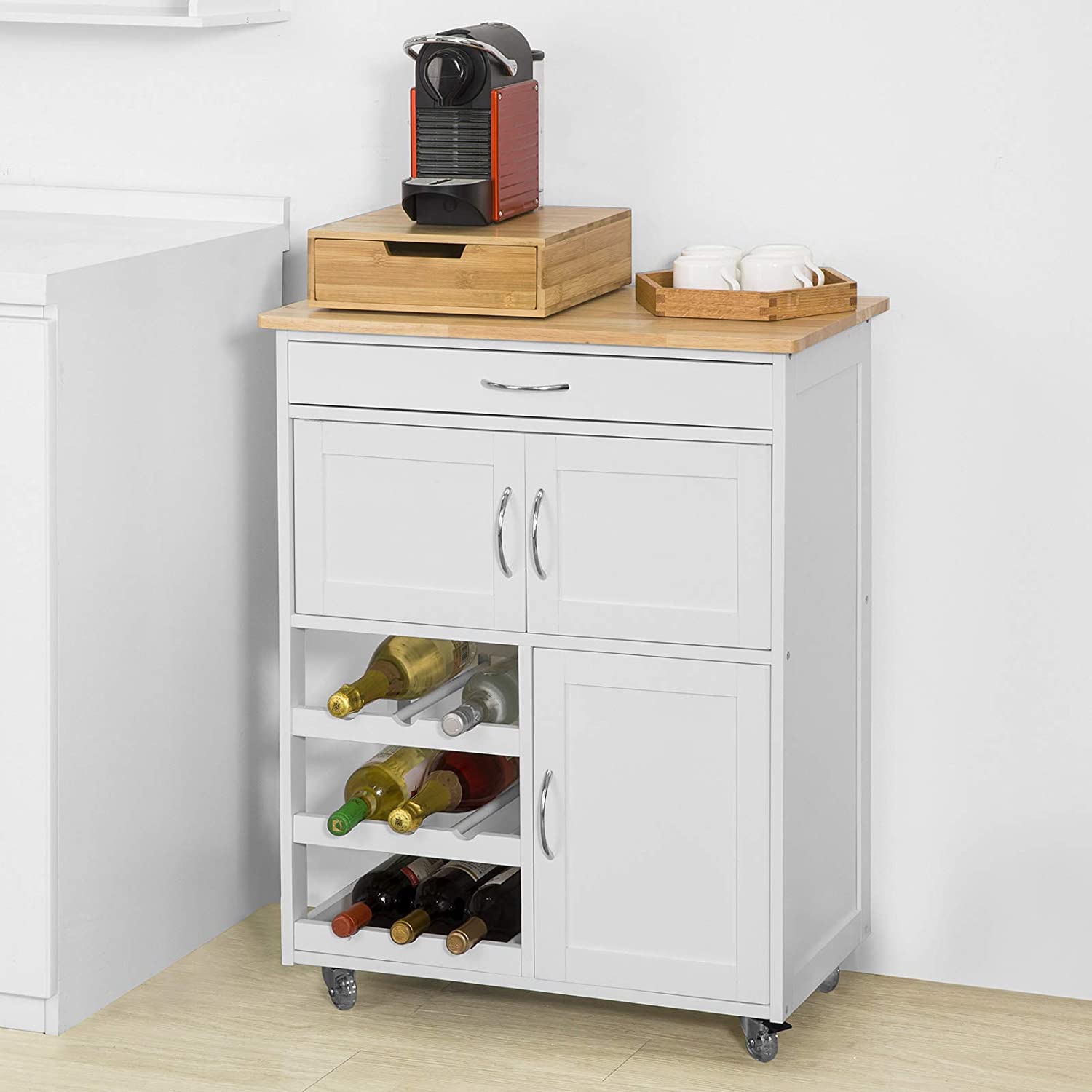 Kitchen Trolley with Wine Racks, Portable Workbench and Serving Cart for Bar or Dining 3