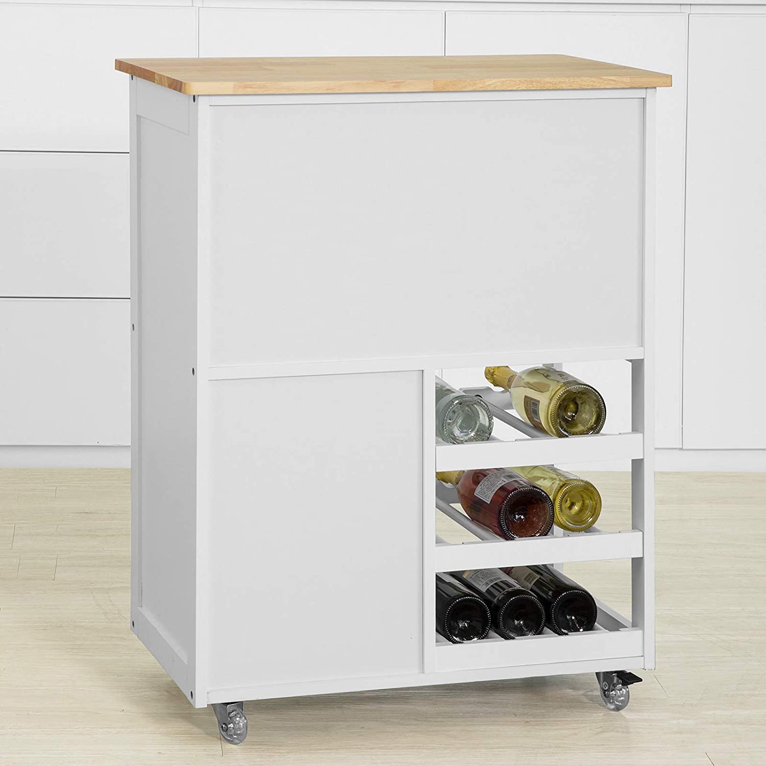 Kitchen Trolley with Wine Racks, Portable Workbench and Serving Cart for Bar or Dining 5