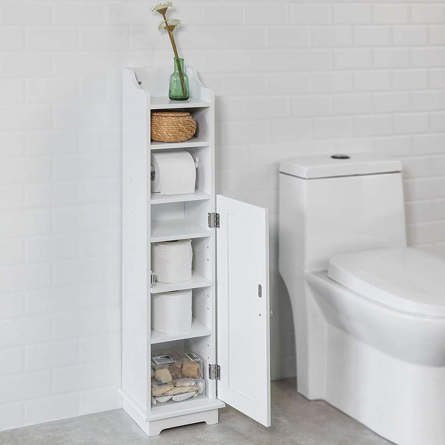 Toilet Paper Holder with Storage, Freestanding Cabinet, Toilet Brush Holder and Toilet Paper Dispenser 20x100x18 cm 4