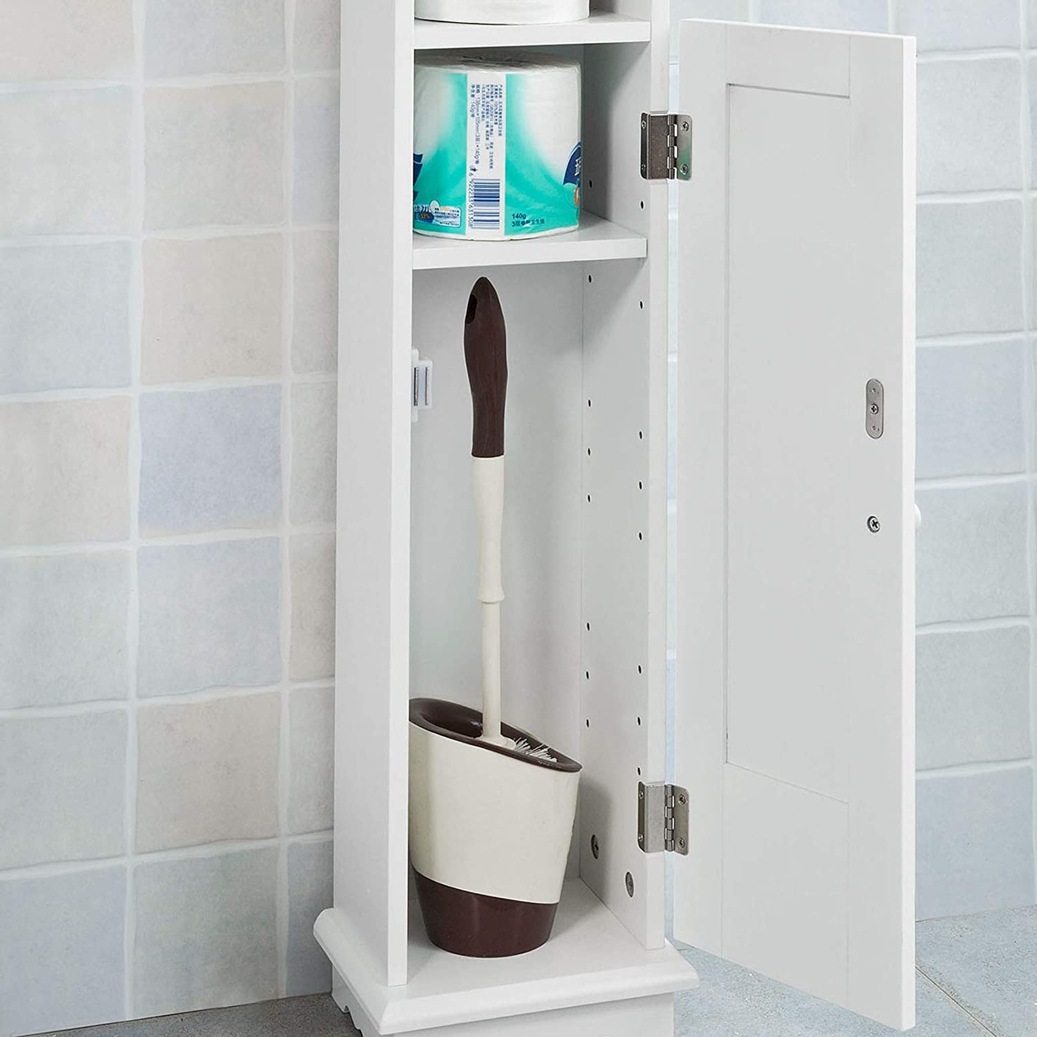 Toilet Paper Holder with Storage, Freestanding Cabinet, Toilet Brush Holder and Toilet Paper Dispenser 20x100x18 cm 5