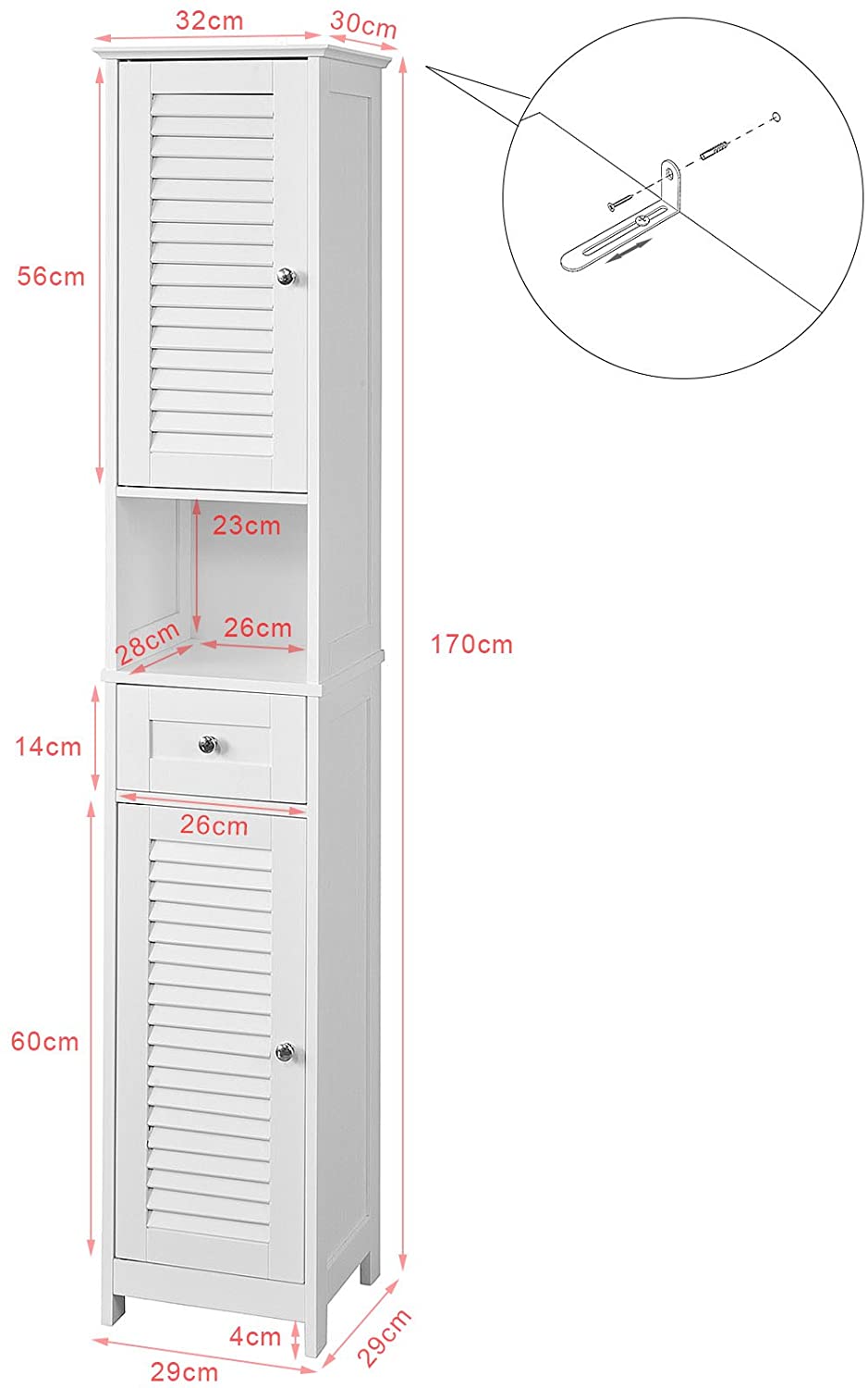 Freestanding Tall Bathroom Cabinet 170x32x30 cm 3