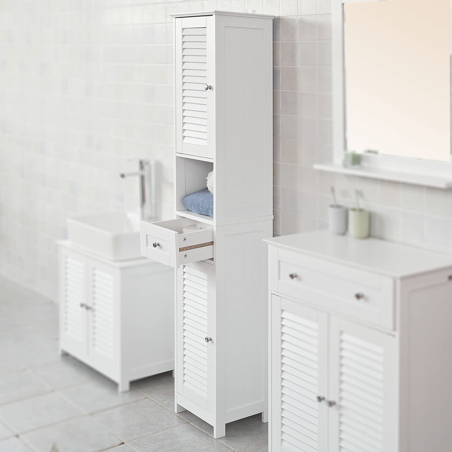Freestanding Tall Bathroom Cabinet 170x32x30 cm 9