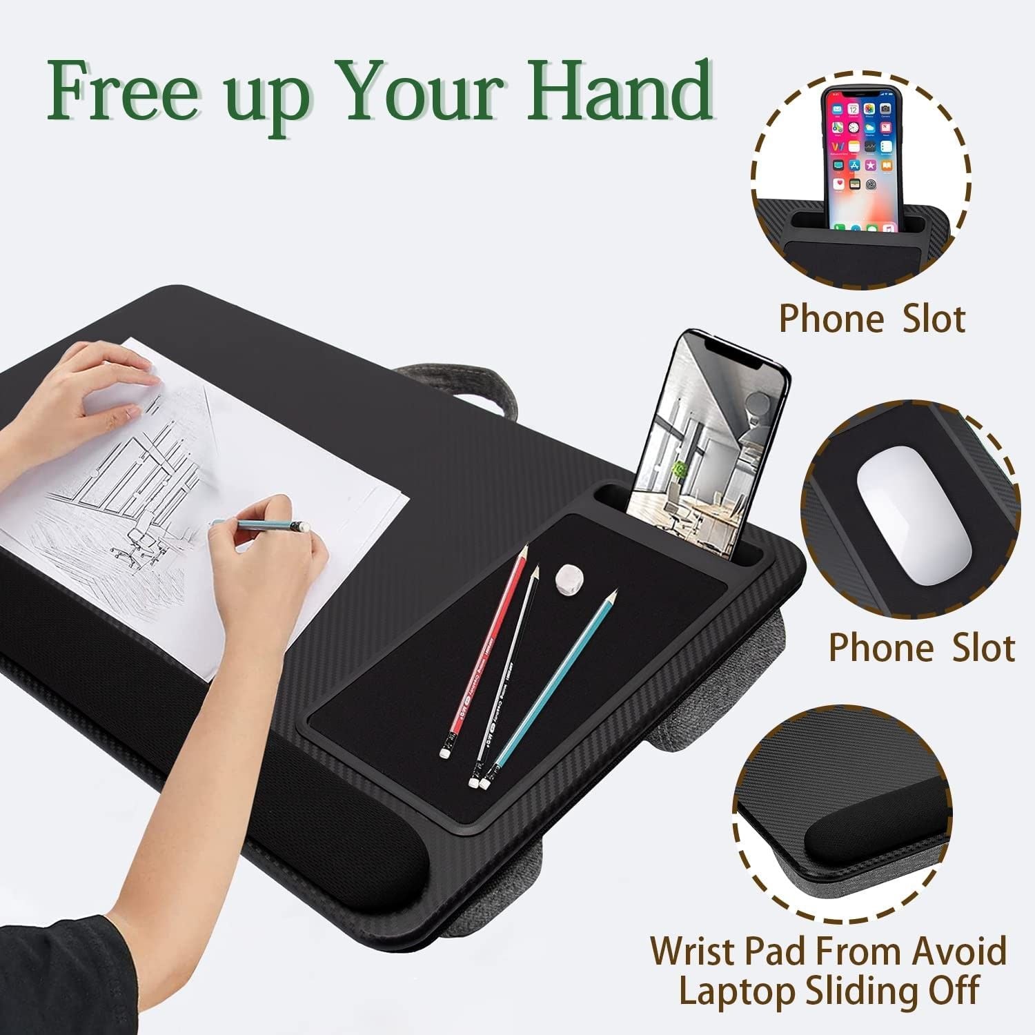 Portable Laptop Desk with Device Ledge, Mouse Pad and Phone Holder for Home Office (Black, 43cm) 4