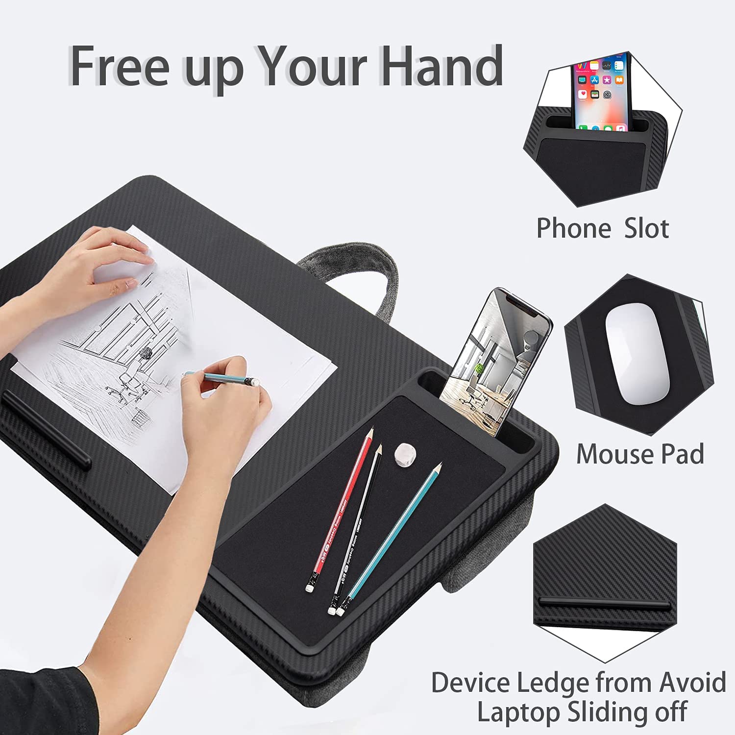 Portable Laptop Desk with Device Ledge, Mouse Pad and Phone Holder for Home Office (Black, 40cm) 5