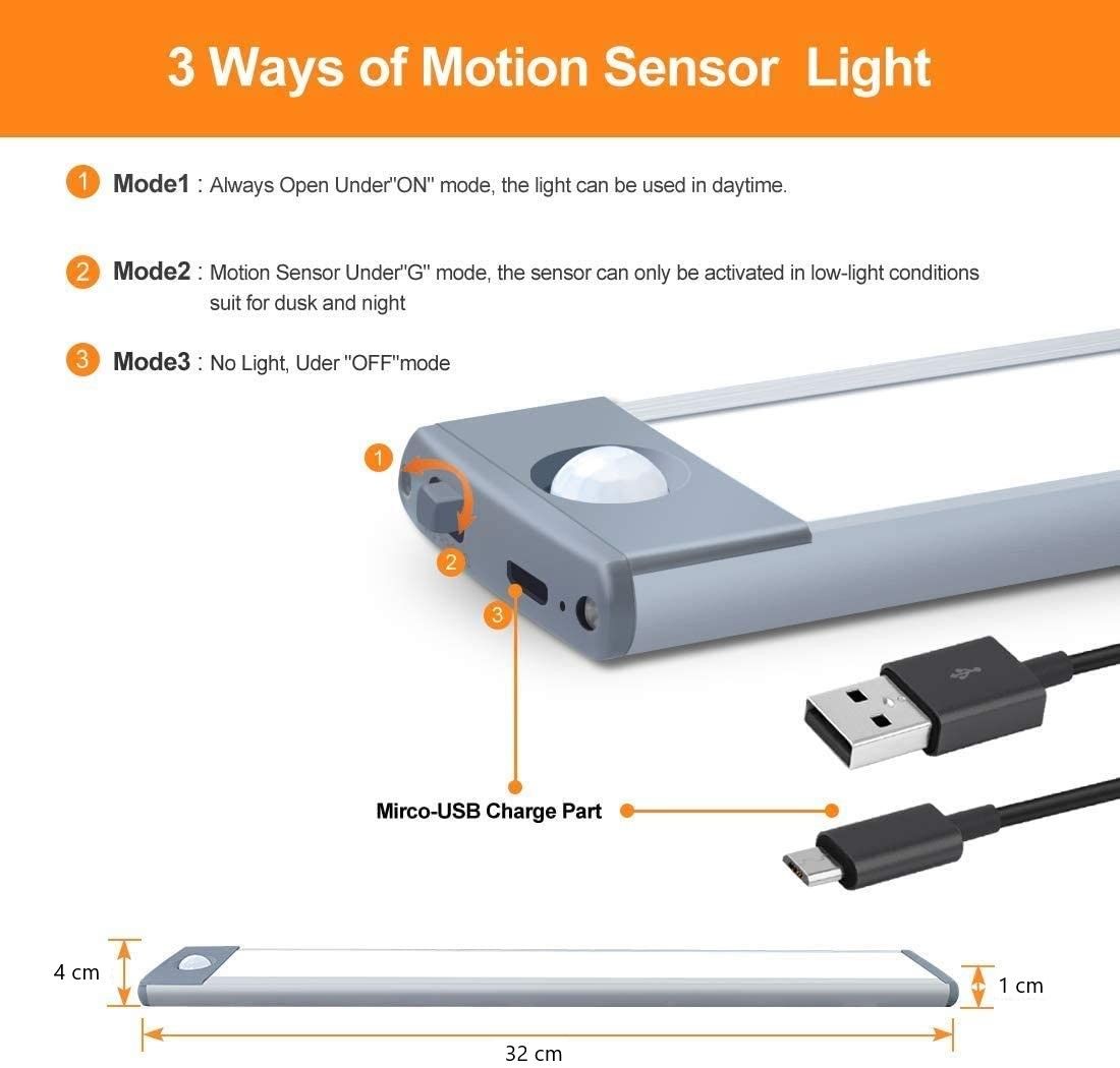 54 LED Rechargeable Under Cabinet Night Lighting for Kitchen and Bedroom (Silver and Yellow Light) 4