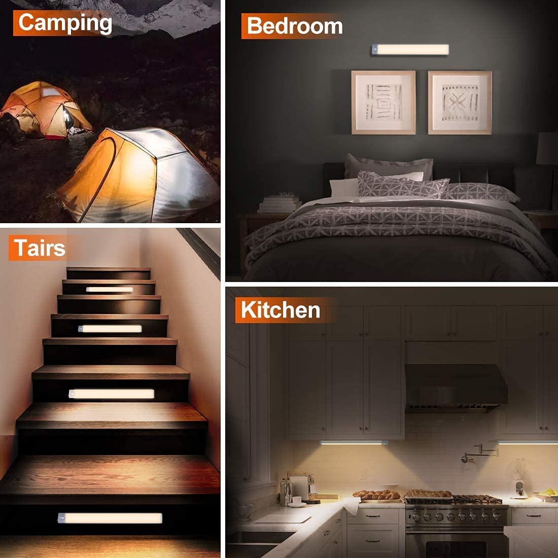 54 LED Rechargeable Under Cabinet Night Lighting for Kitchen and Bedroom (Silver and Yellow Light) 7