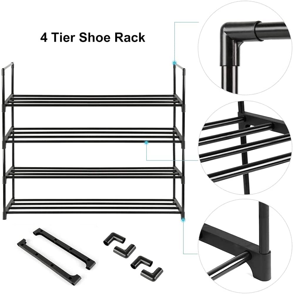 4-Tier Stainless Steel Shoe Rack Storage Organizer to Hold up to 20 Pairs of Shoes (80cm, Black) 3