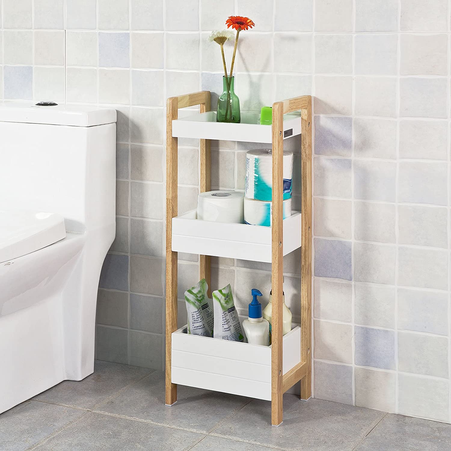 3-Tier White Storage Bathroom Shelf 5