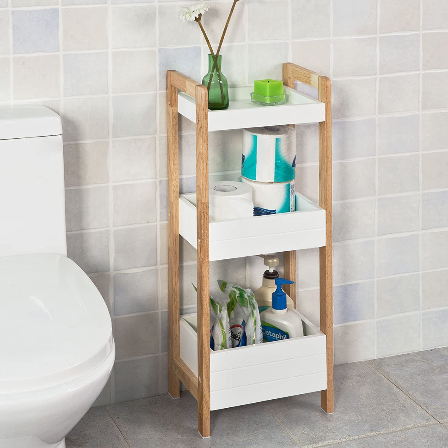 3-Tier White Storage Bathroom Shelf 7