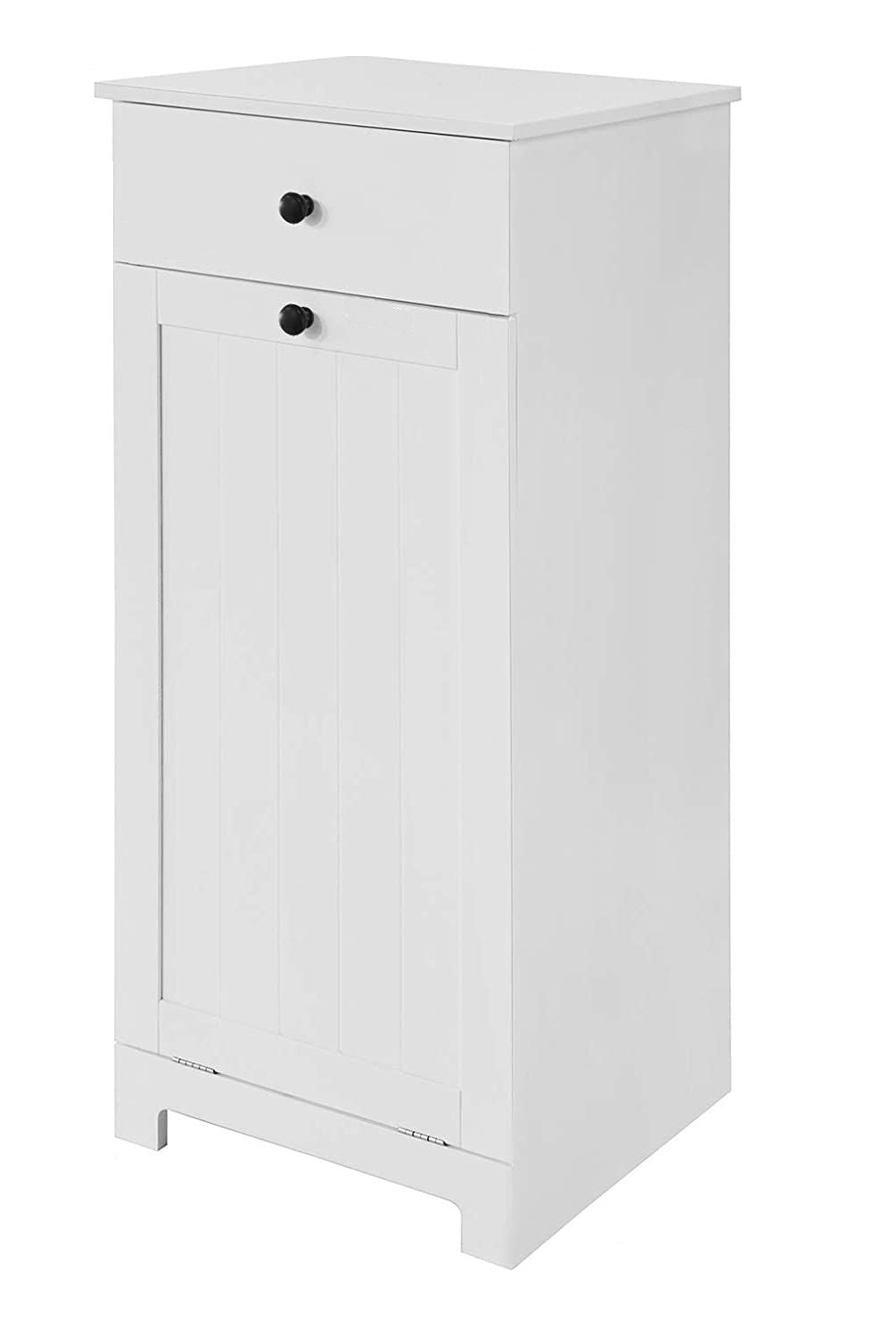 White Bathroom Cabinet with Laundry Basket and Drawer 4