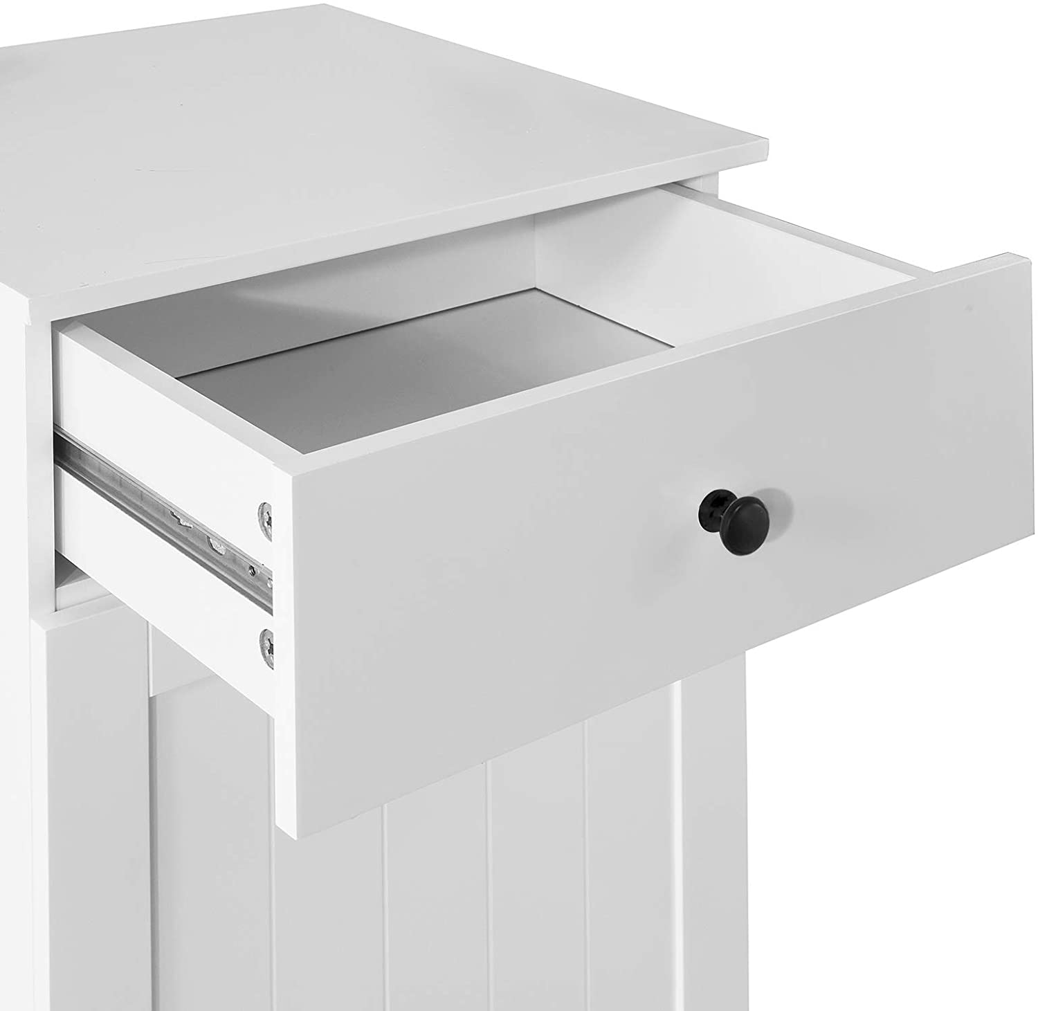 White Bathroom Cabinet with Laundry Basket and Drawer 6