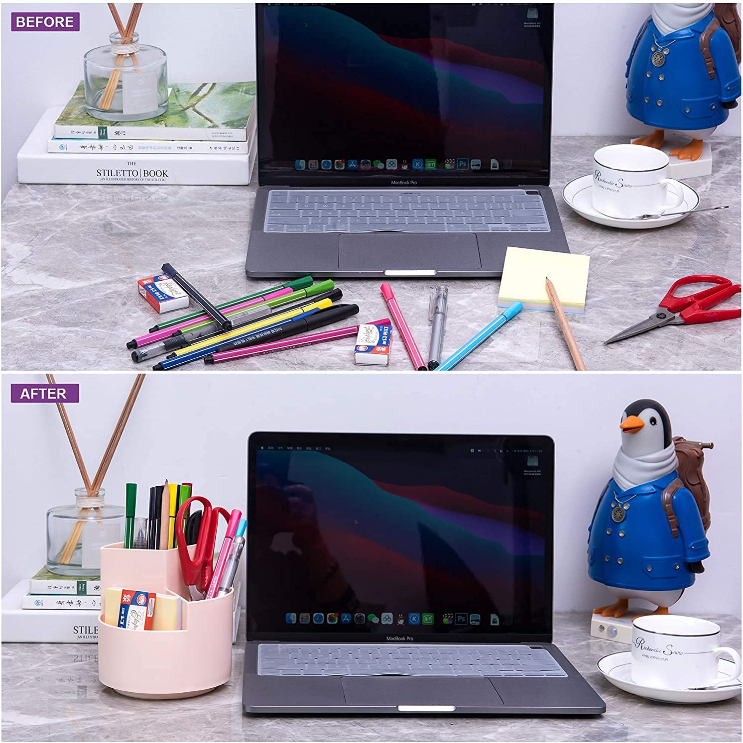 360 degree rotating multi-functional pen holder with 3 separate layer for office desk organiser (Pink) 4