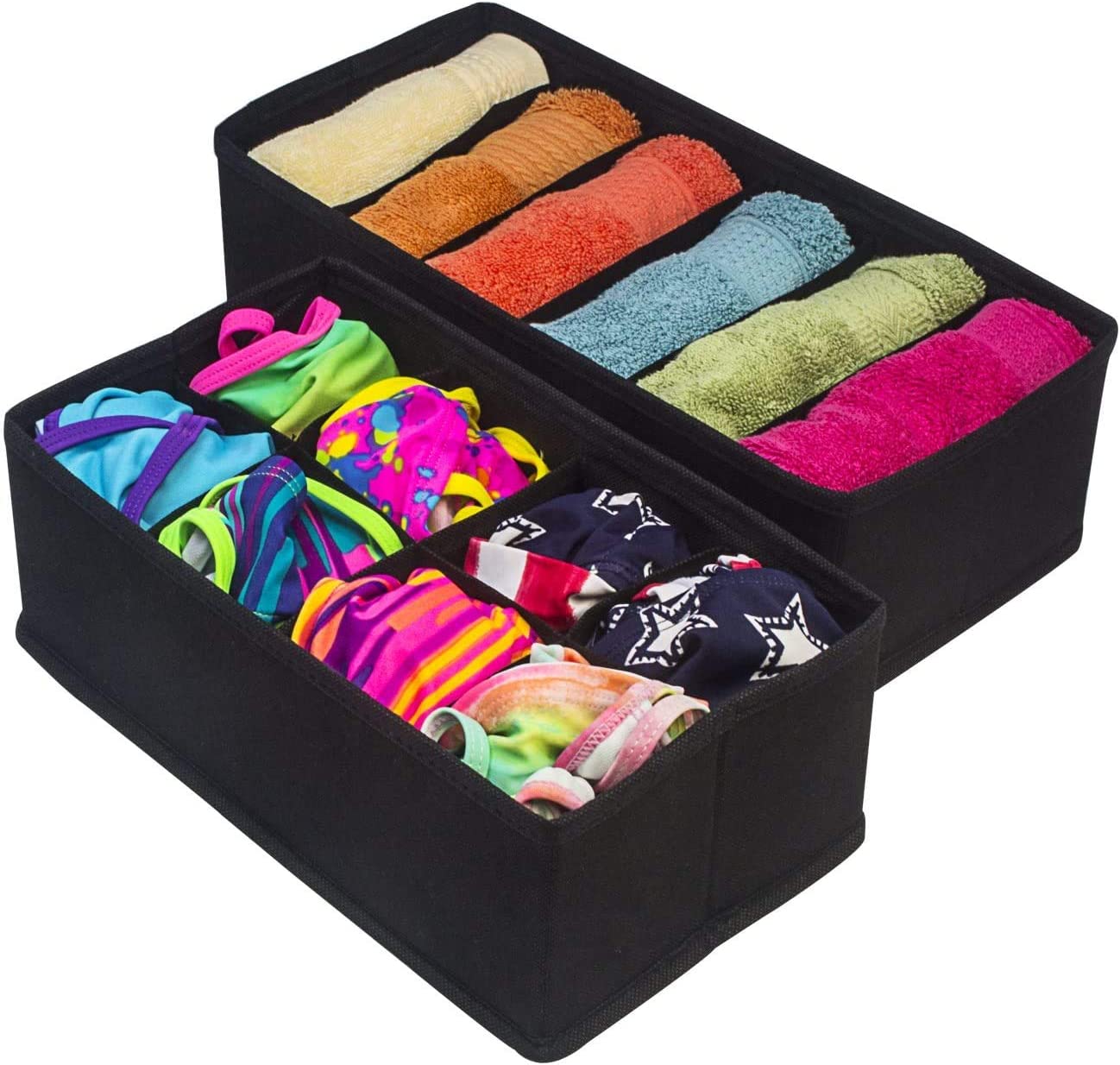 4 Pack Foldable Drawer Dividers Storage Boxes (Black) 4