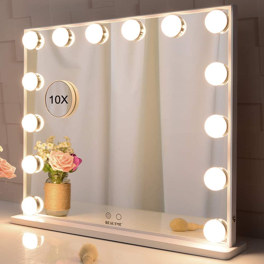Hollywood Makeup Vanity Mirror with LED Lights and Detachable 10X Magnification Mirror (White, 62 x 51 cm) 3