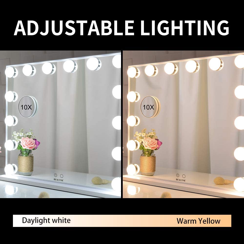 Hollywood Makeup Vanity Mirror with LED Lights and Detachable 10X Magnification Mirror (White, 62 x 51 cm) 4