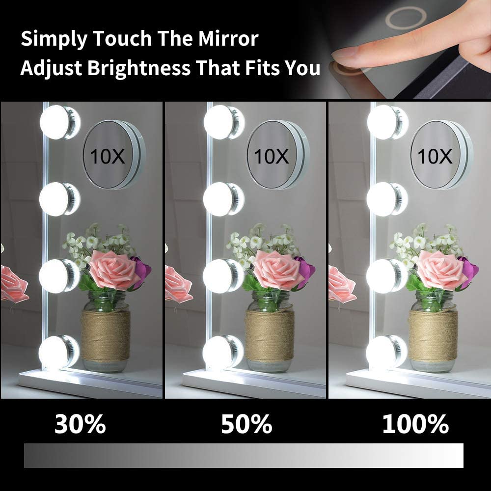 Hollywood Makeup Vanity Mirror with LED Lights and Detachable 10X Magnification Mirror (White, 62 x 51 cm) 5