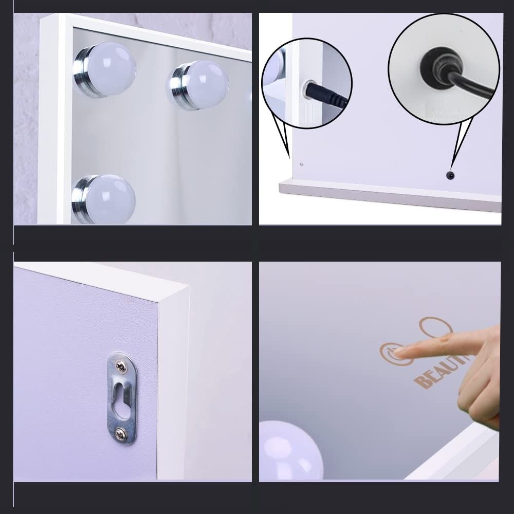 Hollywood Makeup Vanity Mirror with LED Lights and Detachable 10X Magnification Mirror (White, 62 x 51 cm) 6