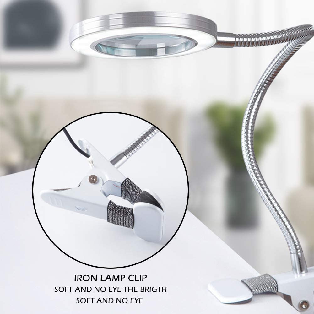 Lighting LED 8X Magnifying Lamp with Metal Clamp 360&deg; Flexible Gooseneck and USB Plug Design for Tattoo, Manicure and Reading 3