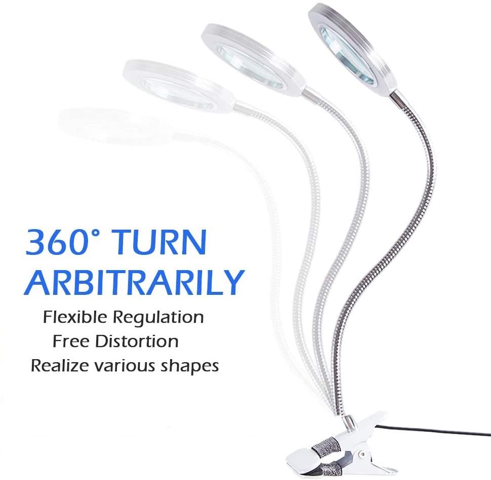 Lighting LED 8X Magnifying Lamp with Metal Clamp 360&deg; Flexible Gooseneck and USB Plug Design for Tattoo, Manicure and Reading 6