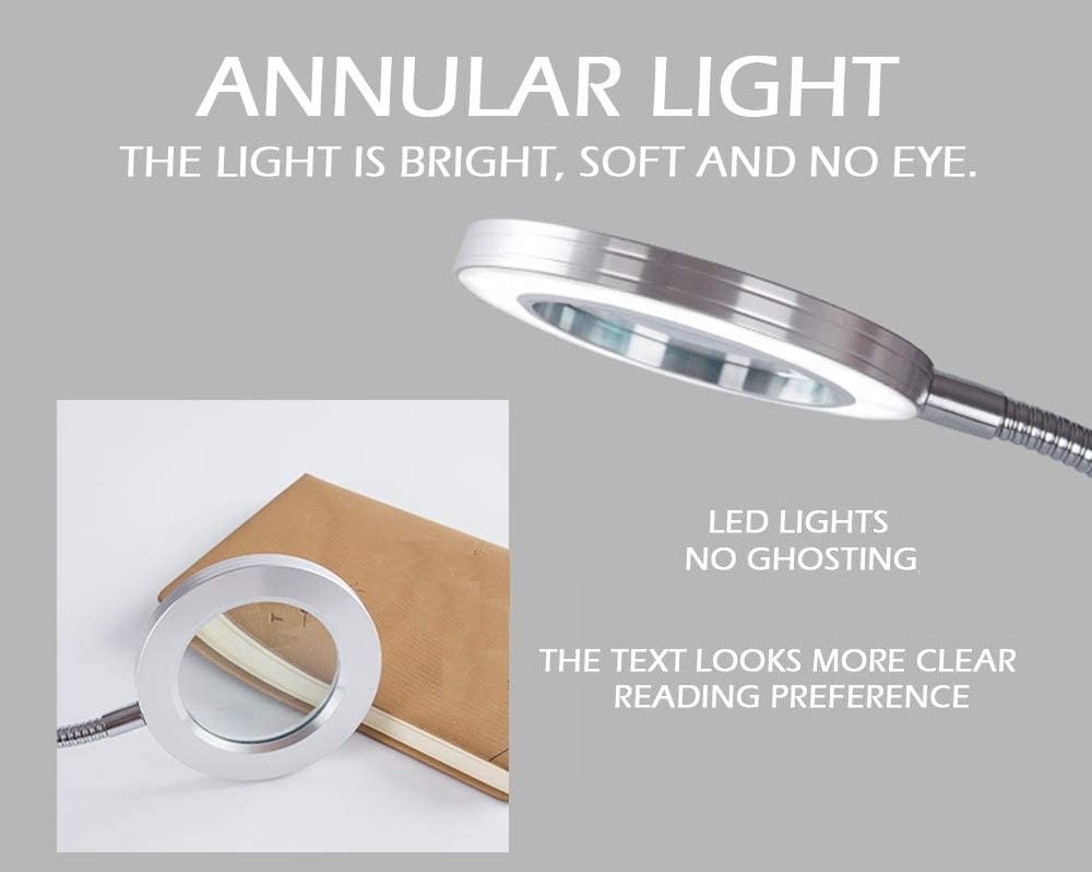 Lighting LED 8X Magnifying Lamp with Metal Clamp 360&deg; Flexible Gooseneck and USB Plug Design for Tattoo, Manicure and Reading 8