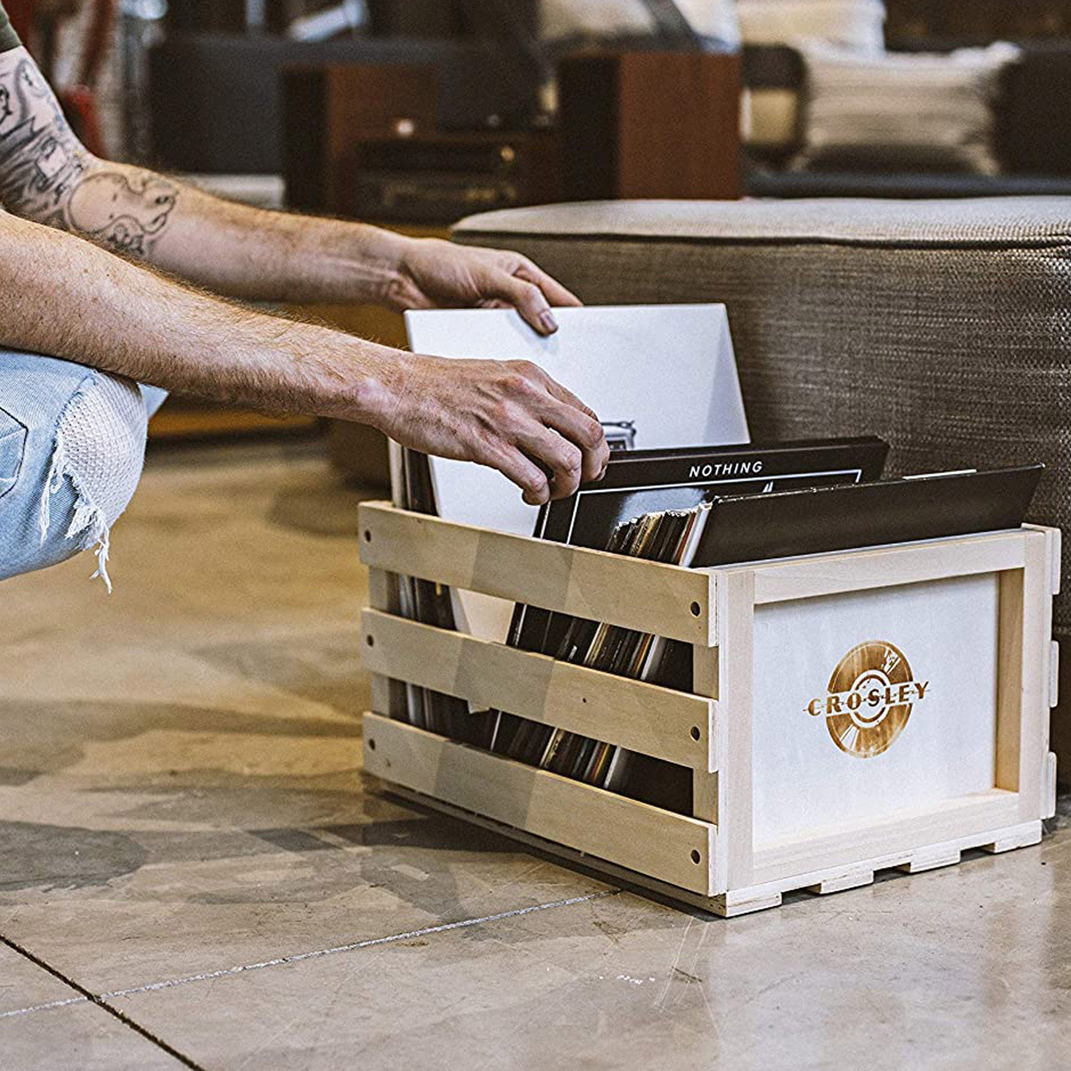 Twin Pack Crosley Vinyl LP Record Storage Crate Natural Wood 3