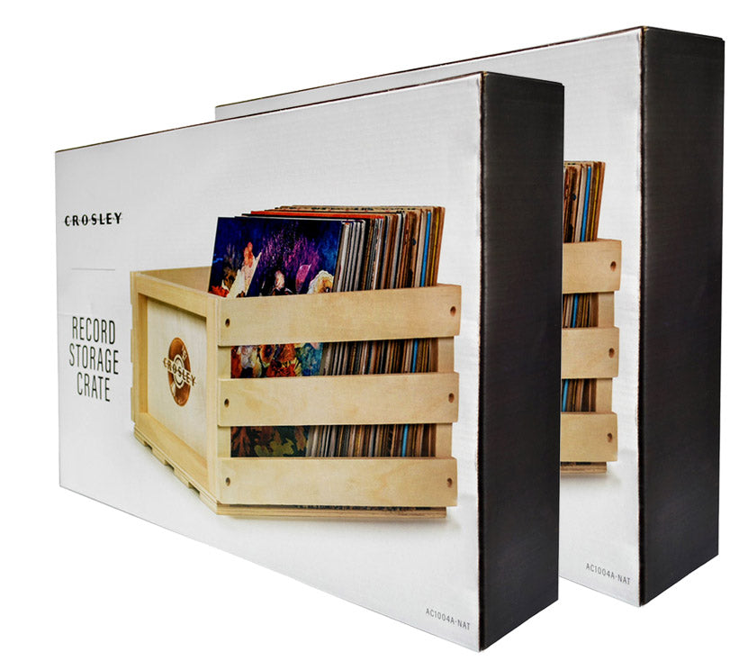 Twin Pack Crosley Vinyl LP Record Storage Crate Natural Wood 5